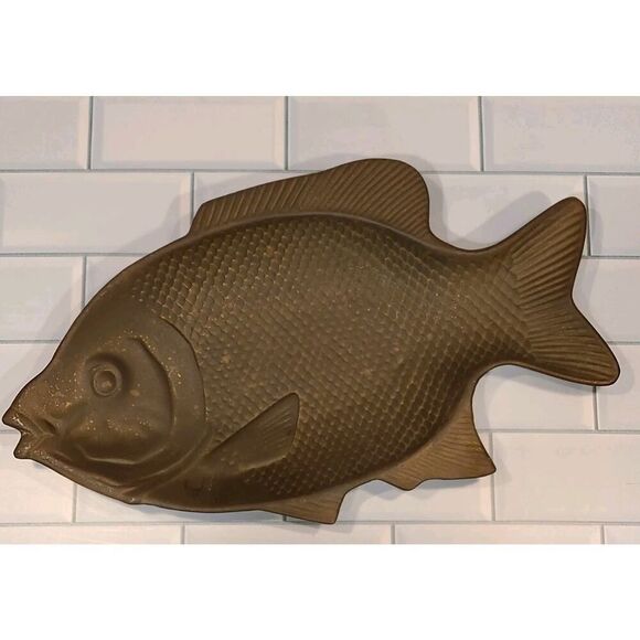 VTG Solid Brass Fish Tray Plate Trinket Coastal Cabin Home Décor Heavy 13½"x 7" - Picture 3 of 9